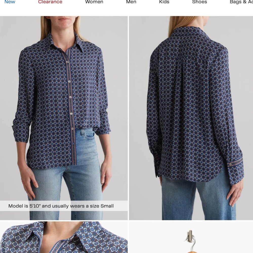 MAX STUDIO NEW! Printed Long Sleeve Button-Up Shirt  Size S